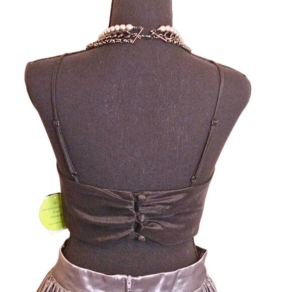 ALEX & SOPHIA FORMAL BLACK HALTER TOP & LONG GRAY GOLDMETAL SKIRT 2-PIECE SET - Picture 5 of 8